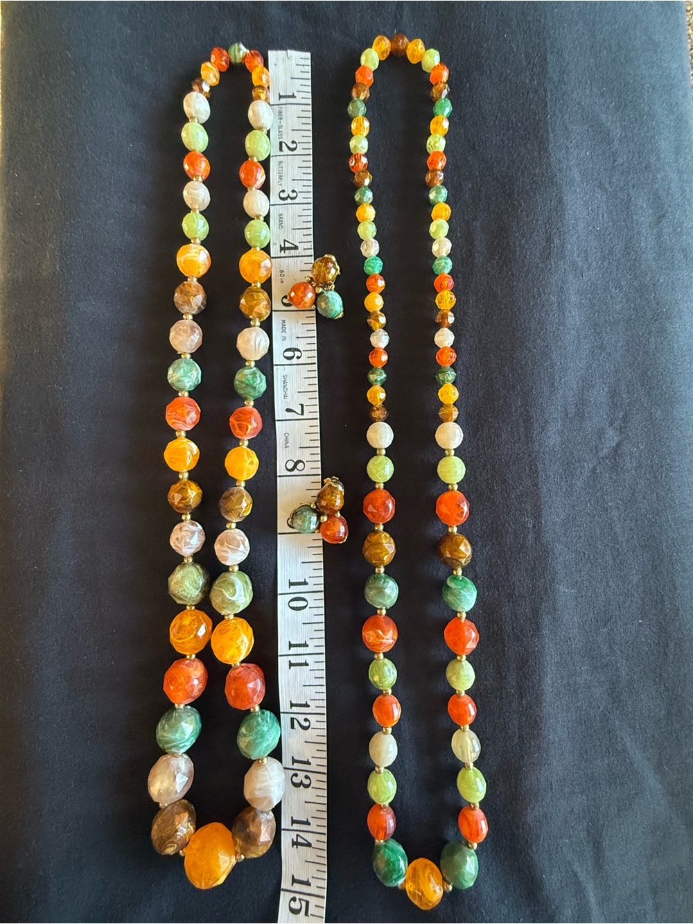 Vintage Kramer Jewelry Set Autumn Swirl Chunky Beads 2 Necklaces & Earrings Set - Picture 10 of 13